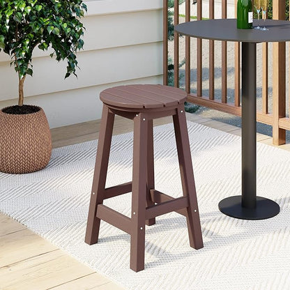 Costaelm 24" Height Outdoor Bar Stools, All-Weather Bar Stools, Adirondack Poly Patio Round Bar Stool for Patio, Deck, Kitchen Counter and Garden, Dark Brown