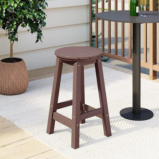 Costaelm 24" Height Outdoor Bar Stools, All-Weather Bar Stools, Adirondack Poly Patio Round Bar Stool for Patio, Deck, Kitchen Counter and Garden, Dark Brown