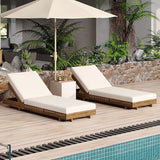 Merax 2-Piece Acacia Wood Chaise Lounge Set w/ 6-Position Adjustable Backrest & Cushion - Outdoor Patio Poolside - Photo 3