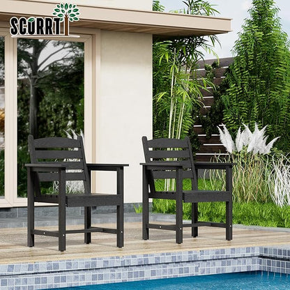 Scurrty Plastic Adirondack Chairs Set of 2, Patio Chairs with Wood Texture,Lawn Fire Pit Deck Porch Garden Chairs for Adults (Black)