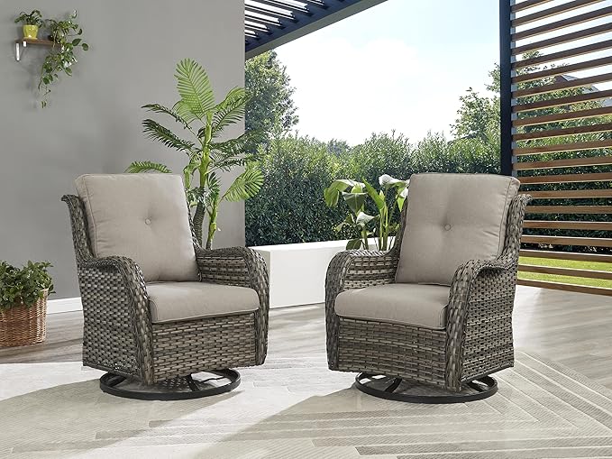 Rilyson Wicker Rocking Chair Swivel Chairs - 2 Piece Rocker Patio Chairs Set Rattan Rocking Chair for Outdoor Porch Deck Garden Backyard (Mixed Grey/Grey)
