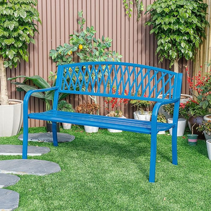 Hi-Line Gift Ltd. Blue Horizon Escape- Steel and Cast Iron Garden Bench for Relaxation