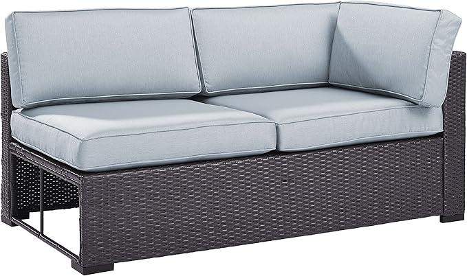 Crosley Furniture Biscayne Outdoor Sectional Loveseat, 2-Person Wicker Patio Couch for Deck, Backyard, Brown with Mist Cushions