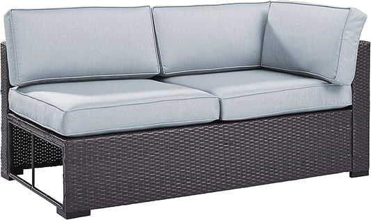 Crosley Furniture Biscayne Outdoor Sectional Loveseat, 2-Person Wicker Patio Couch for Deck, Backyard, Brown with Mist Cushions
