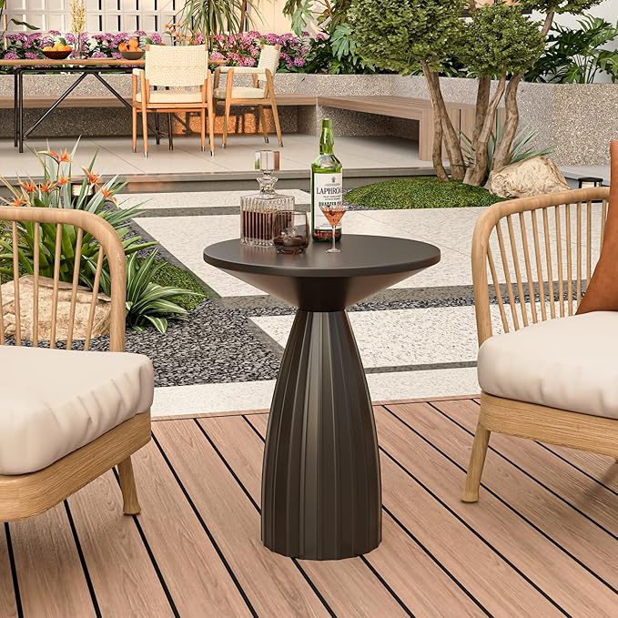 Round Metal Outdoor Patio Side Table Set of 2, Black Small Patio End Table, Steel Outdoor Accent Table for Garden, Pool, Deck, Balcony, Yard, Living Room, Weather Resistant, No Assembly