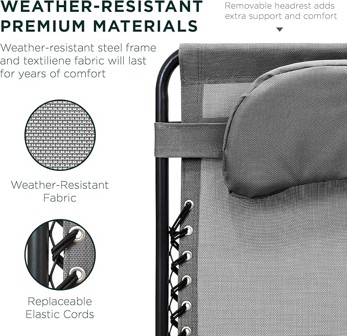 Best Choice Products Oversized Zero Gravity Chair, Folding Outdoor Patio Lounge Recliner w/Cup Holder Accessory Tray - Photo 6