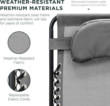 Best Choice Products Oversized Zero Gravity Chair, Folding Outdoor Patio Lounge Recliner w/Cup Holder Accessory Tray, Pillow - Gray