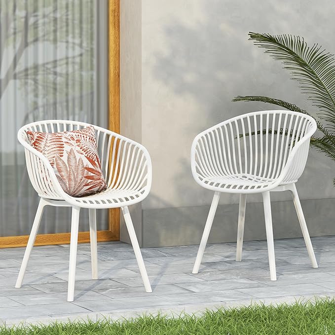 Christopher Knight Home Modern Accent Chair–White Outdoor Patio Chairs Set of 2 – Lounge Chairs for Balcony or Garden – - Photo 1