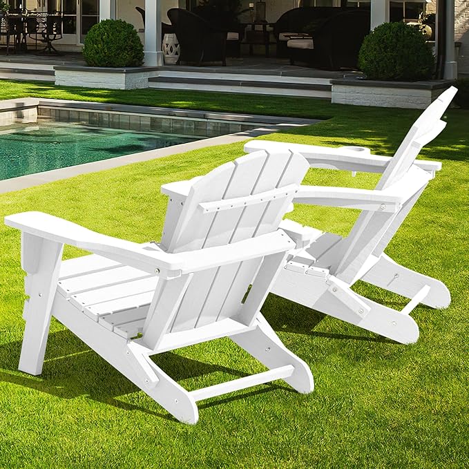 LOUNZY Folding Adirondack Chair Set of 6, HDPE All-Weather Folding Adirondack Chair with Cup Holders - Photo 7