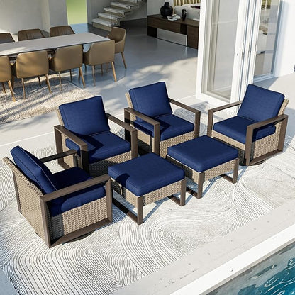Outdoor Patio Furniture Set, 6 Piece Wicker Patio Conversation with Deep Seating, Thicken Cushions, Outdoor Swivel Rocker Patio Chairs, Metal Outdoor Furniture for Deck, Porch, Yard Use