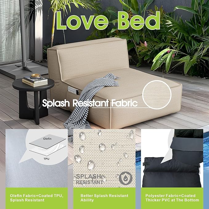 Dineli Outdoor Bean Bed Loveseat Large Bean Bag Chair for Adults Outdoor Sofa Couch Outside Chaise Lounge Chair Foam - Photo 5
