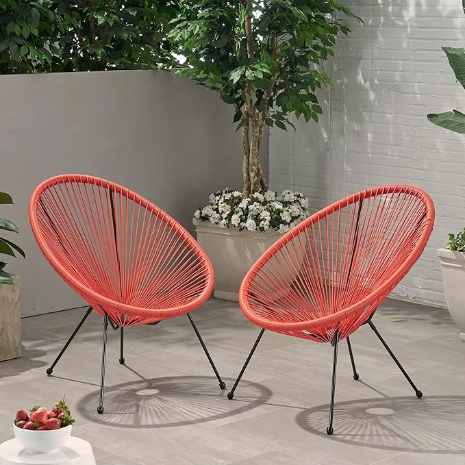 Christopher Knight Home Outdoor Hammock Weave Chair with Steel Frame (Set of 2) - Orange and Black Finish - Photo 2