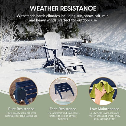 WestinTrends Outdoor Patio Adirondack Ottoman Foot Rest, All Weather Poly Lumber Foot Stool for Adirondack Chair, Widely Used for Outside Porch Pool Lawn Backyard, Navy Blue