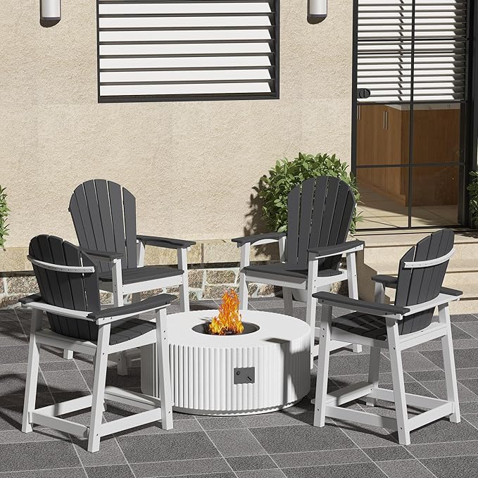 Tall Adirondack Chair Set of 6, Eco-Friendly Recycled Stylish Patio Bar Stools & Heavy Duty Lifeguard Chair - Photo 7
