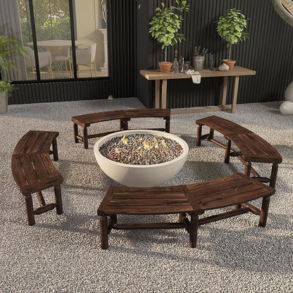 Giantex Wooden Outdoor Bench for 2-Person - Fire Pit Chair Bench with Fir Wood Top, Pine Wood Legs, 710Lbs Weight Capacity, Backless Curved Garden Bench for Patio, Porch, Park, Lawn (2, Rustic Brown)