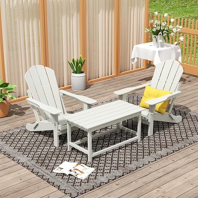 WO Home Furniture Adirondack Chairs Table Set of 3 PCS Outdoor Folding Chairs Coffee Table Weather/UV Resistant for Lawn - Photo 2