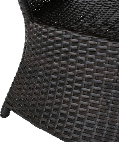 Outdoor Rattan Side Table with Umbrella Hole, All Weather 2 Tier Rattan Wicker Coffee End Table with Storage Shelf for Garden Porch Deck Backyard, No Assembly Required (Brown)
