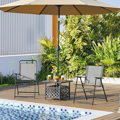 Yaheetech Outdoor Patio Chairs Set of 4, Folding Patio Chairs with Metal Frame, Armrests, Portable Dining Chairs for Camping, Lawn, Garden and Porch, Gray