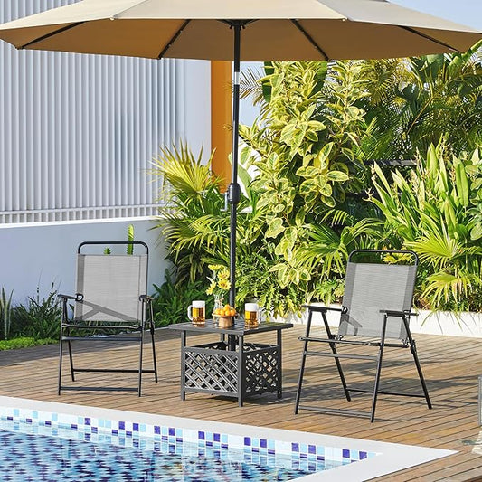Yaheetech Outdoor Patio Chairs Set of 4, Folding Patio Chairs with Metal Frame, Armrests, Portable Dining Chairs for Camping, Lawn, Garden and Porch, Gray