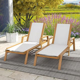 HAPPYGRILL Outdoor Wood Chaise Lounge Set of 2, Patio Tanning Chaise with Adjustable 5-Position Backrest - Photo 4