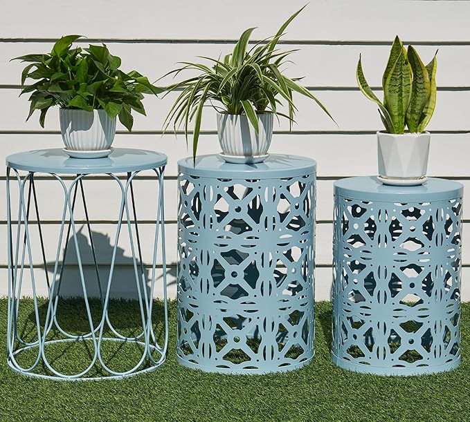 HFHOME Set of 3 Metal Outdoor Side Table, Nesting Round Coffee Table for Indoor Outdoor - Photo 1
