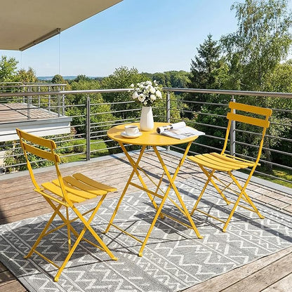 GarveeLife 3 Piece Outdoor Bistro Set, Metal Patio Furniture Set with 2 Chairs and 1 Table, Durable Steel Frame for Garden, Balcony, Porch, Backyard, Yellow