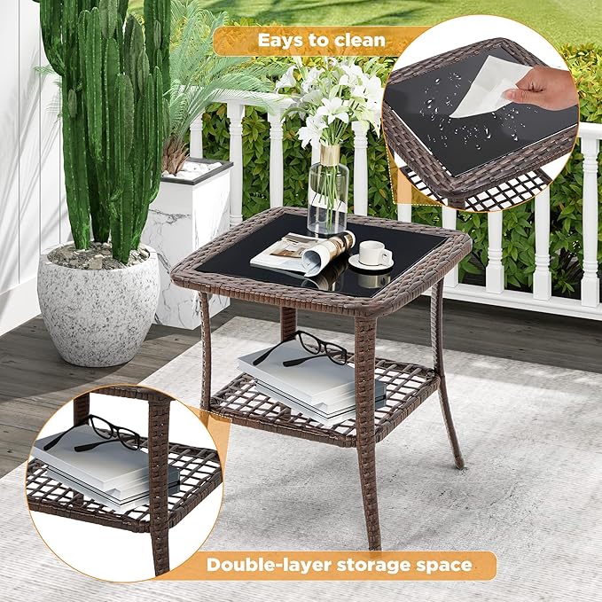HOMREST Wicker Chaise Lounge Set of 2, Pool Lounge Chair with Side Table - Photo 6