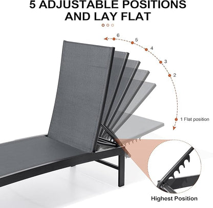 Crestlive Products Chaise Lounge Chair Outdoor Set of 4, Adjustable 5 Positions Pool Lounge Chairs, Metal Tanning Recliner, Outdoor Furniture All Weather for Patio, Beach, Yard, Pool(Dark Grey)