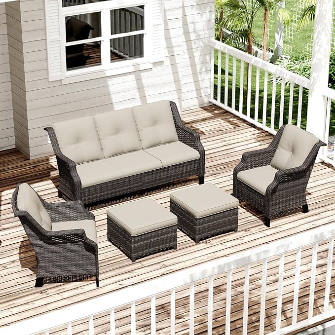 Patio Furniture Set 5 Pieces, Outdoor Wicker Furniture with Coffee Table and Side Table - Photo 8
