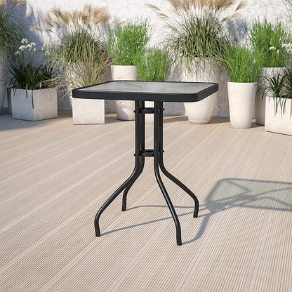 EMMA + OLIVER 23.5" Square Tempered Glass Metal Table