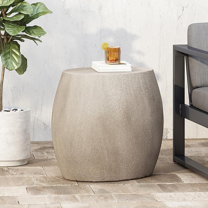 Outdoor Side Table Concrete End Table Faux Stone Small Coffee Tables, Garden Stool Plant Stand for Porch - Photo 1