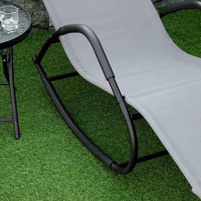 Outsunny Rocking Chair, Zero Gravity Patio Chaise Sun Lounger, Outdoor Rocker, UV Water Resistant, Pillow for Sunbathing, Lawn, Garden or Pool, Gray