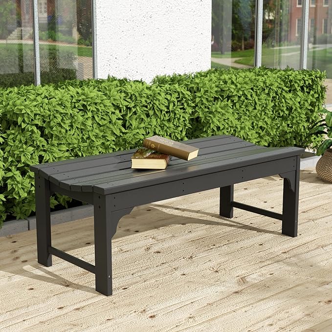 WO Home Furniture Outdoor 46" Backless HDPE Adirondack Bench, Poly Lumber Seat for Patio, Backyard, Balcony, All Weather Resistant with UV Protection, Gray