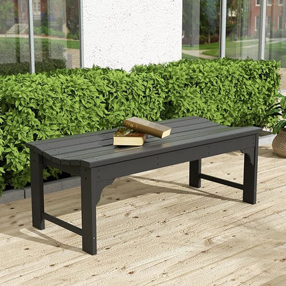 WO Home Furniture Outdoor 46" Backless HDPE Adirondack Bench, Poly Lumber Seat for Patio, Backyard, Balcony, All Weather Resistant with UV Protection, Gray