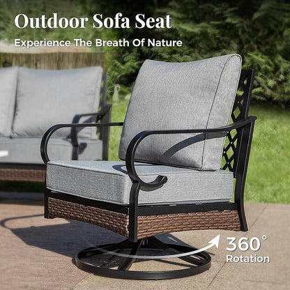 Patio Swivel Chairs Set of 2, Outdoor Sofa Chairs with Deep Seating and 5.75" Cushions, Steel Frame Porch Furniture for Lawn Backyard Deck, Grey