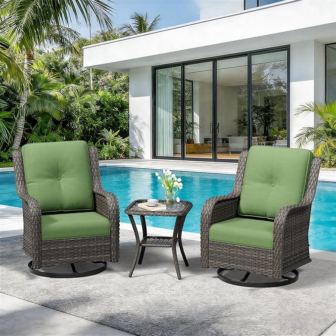 3 Piece Outdoor Wicker Patio Furniture Set, Swivel Rocker Patio Chairs Set with Thickened Olefin Cushions - Photo 9