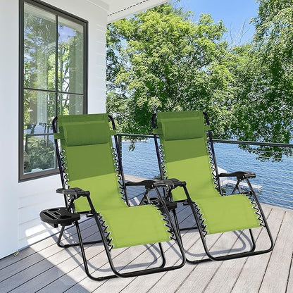 Giantex 2 PCS Zero Gravity Chair, Outdoor Chaise Lounge with Cup Holder, Patio Folding Chairs Recliner for Yard Pool Lawn Balcony