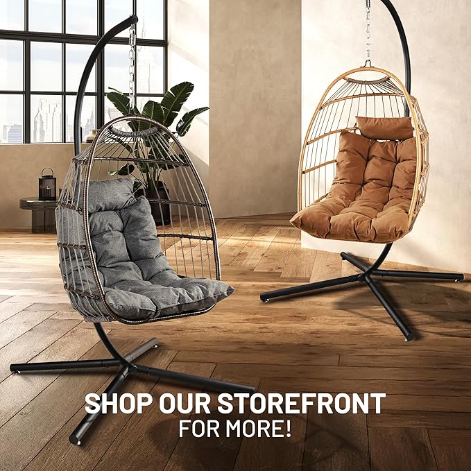 SereneLife Egg Chair with Stand – Hanging Rattan Wicker Swing for Indoor Outdoor Use – 350 lbs Capacity - Photo 8