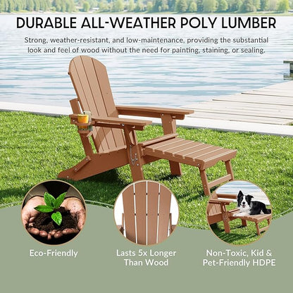 WestinTrends Malibu Folding Adjustable Adirondack Chair with Retractable Ottoman and Cup Holder, Teak