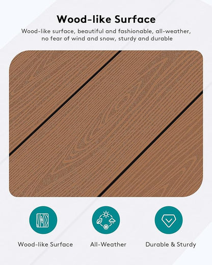 SERWALL HDPE Patio Coffee Table, Rectangle Outdoor Coffee Table, All-Weather Coffee Side Table for Balcony, Poolside, Deck, Garden, Brown