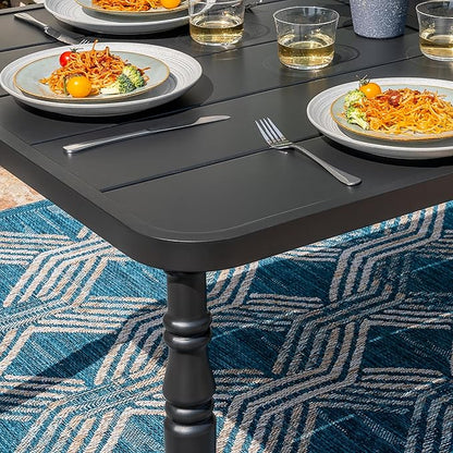 NUU GARDEN Weather-Resistant Outdoor 61” x 37” Rectangle Metal Dining Table with Umbrella Hole, Powder-Coated Frame, Slatted Tabletop, for Patio, Garden, Backyard and Balcony, Black