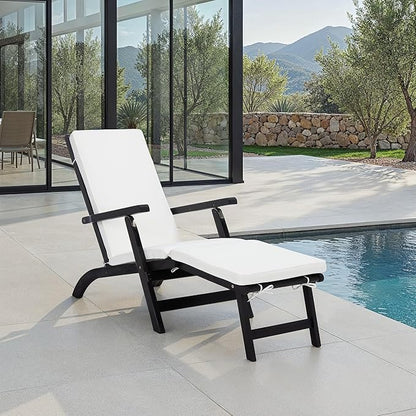 SAFAVIEH Outdoor Collection Palmdale Black Solid Wood/Beige Cushion Chaise Lounge Chair (PAT7015G)