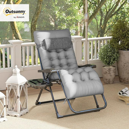 Outsunny Zero Gravity Chair, Folding Reclining Lounge Chair with Padded Cushion, Side Tray for Indoor and Outdoor, Supports up to 264 lbs, Gray
