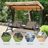 Outsunny 2-Seat Patio Swing Chair, Outdoor Porch Swing Glider with Adjustable Canopy, Cup Holders and Storage Tray - Photo 6
