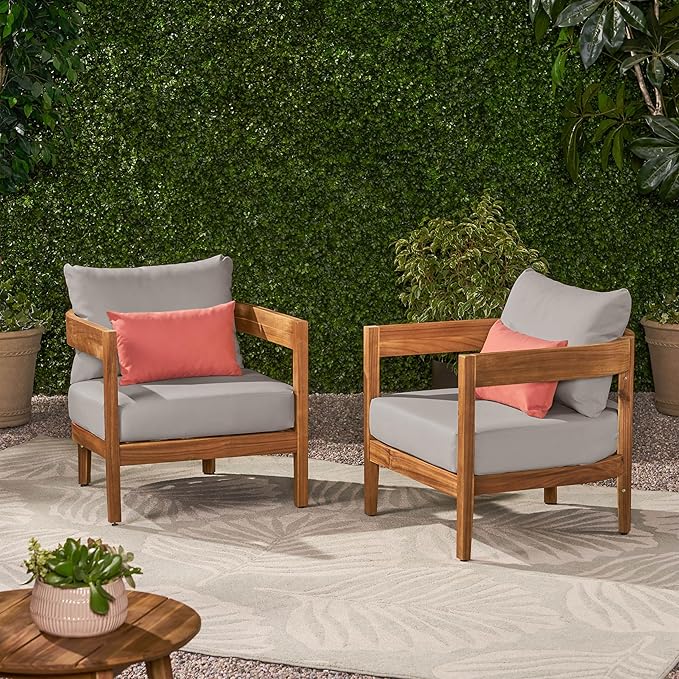 Christopher Knight Home Nadine Acacia Wood Club Chairs Set of 2, Outdoor Accent Chair, Tub Shape Design Armchair - Photo 3