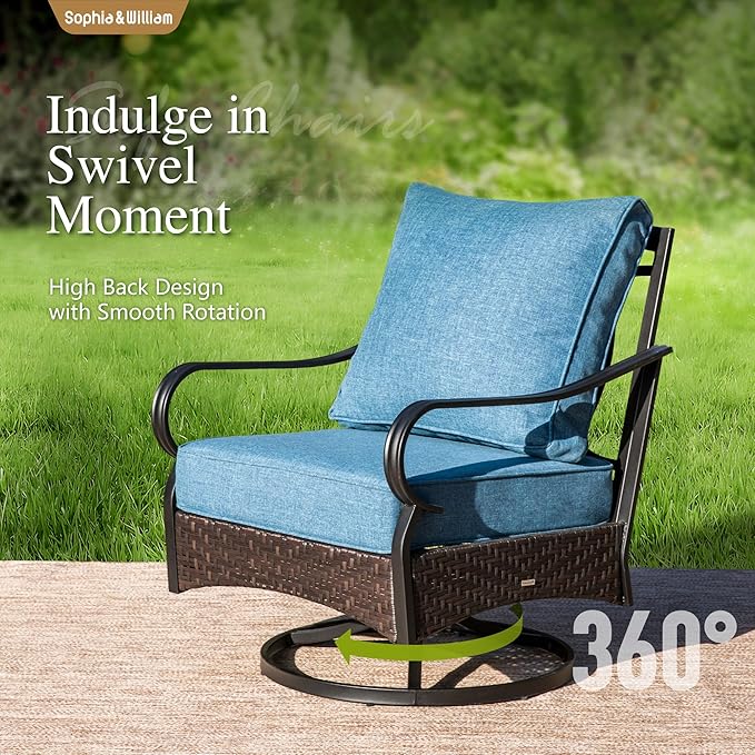 Sophia & William Patio Furniture Set, 5PCS Metal Outdoor Conversation Set with 3-Seater Outdoor Couch, 2 Swivel Chairs - Photo 4