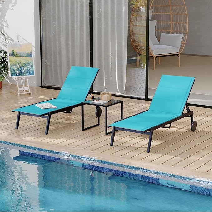 GarveeLife Outdoor Lounge Chairs with Wheels, Adjustable Backrest Poolside Loungers - Photo 7