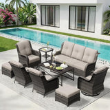 9 Piece Outdoor Wicker Patio Furniture Set, Patio Chairs Set with Thickened Olefin Cushions, High Back and Deep Seating - Photo 9