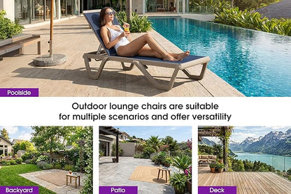 PURPLE LEAF Outdoor Chaise Lounge Chair Set of 2 Pool Lounge Chair with Champagne Aluminum Plastic Stackable Patio Lounge Chair for Poolside Sunbathing Beach Deck Yard, Navy Blue