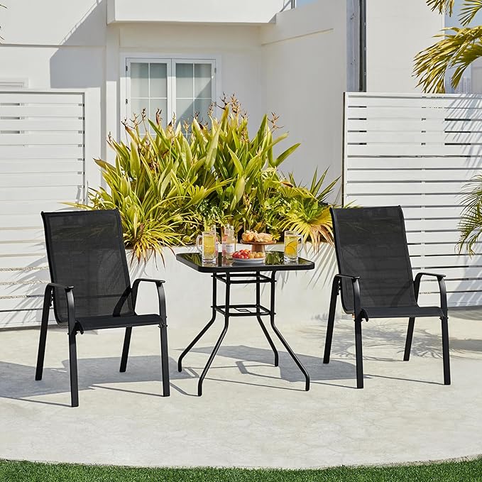Yaheetech Set of 2 Patio Dining Chairs, Outdoor Stackable Patio Chairs with Backrest/Armrests, All Weather Chairs for Garden/Lawn/Porch/Backyard Pool, Black